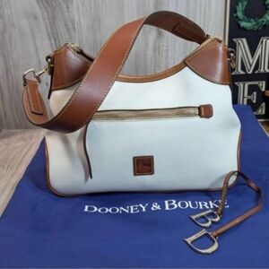 Dooney & Bourke Pebble Grain Small Hobo Purse Handbag White/Brown Gold CHARM